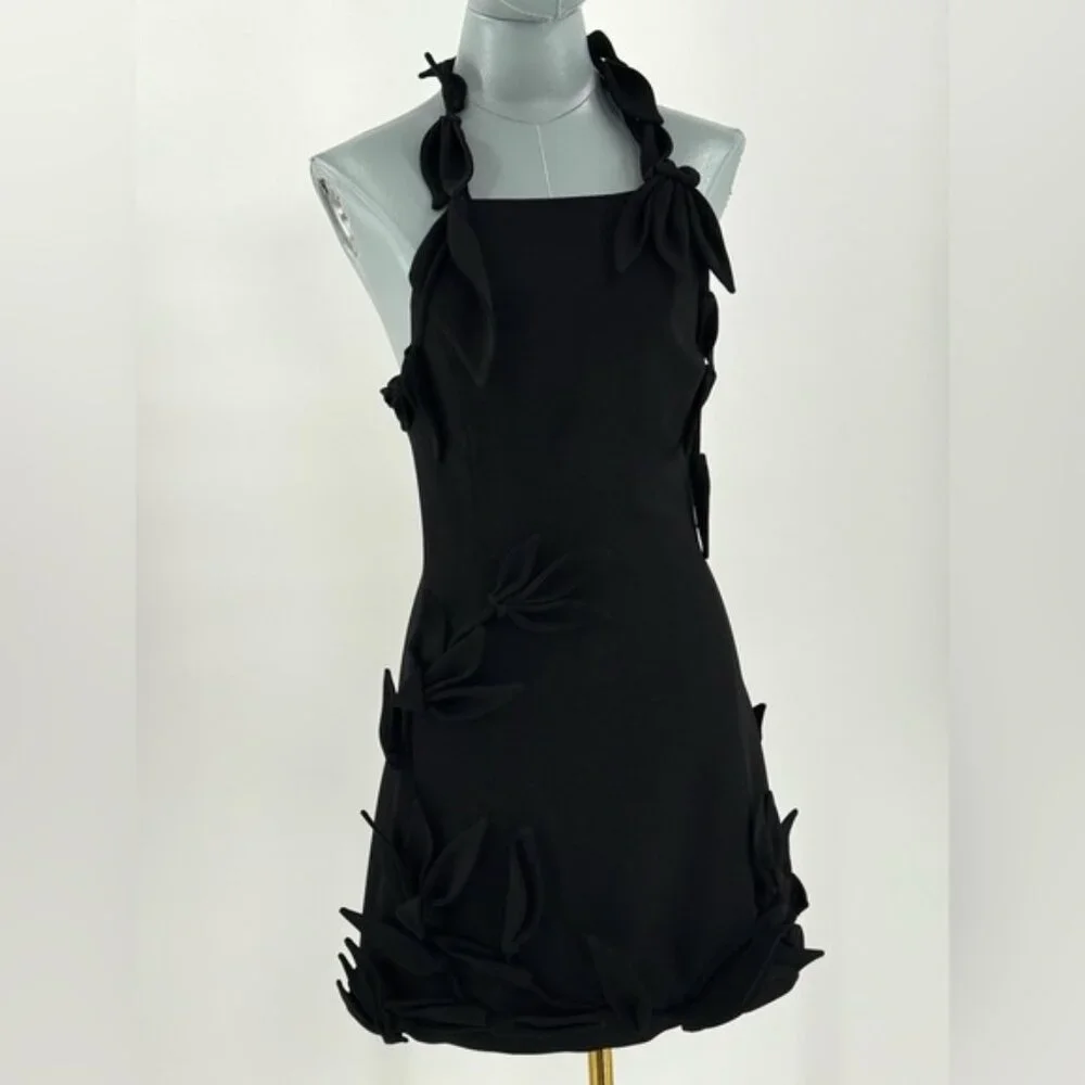 🆕 CULT GAIA 🧿 NWOT Elliana Calla Lily Floral Appliqué Mini, Black - Sz 00